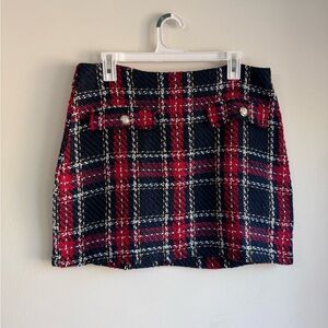 SHEIN Red and Navy Blue Checkered Mini Skirt